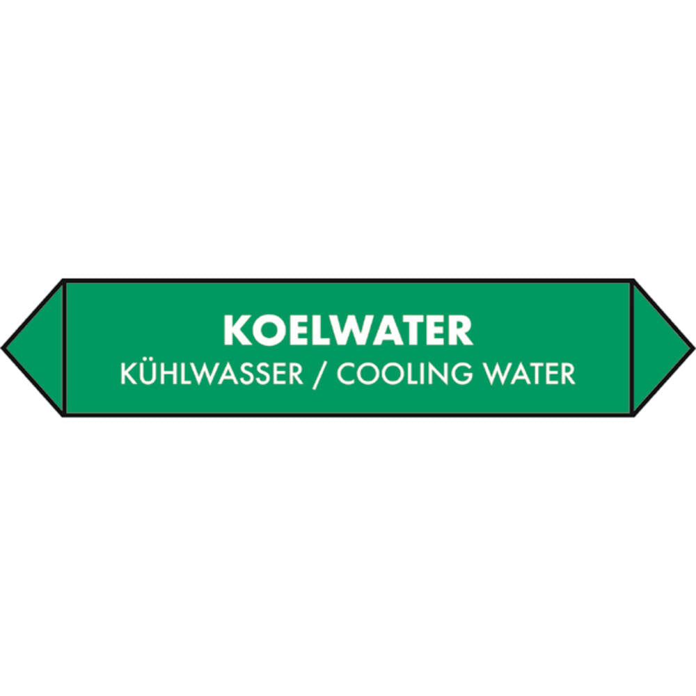 LEIDINGSTICKER KOELWATER (NEDERLANDS, ENGELS, DUITS) 15 X 3 CM