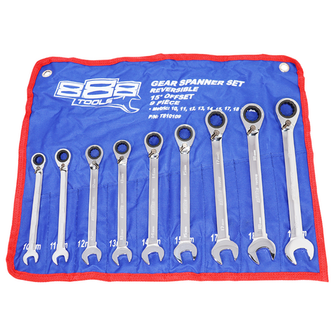 T8 OMSCHAKELBARE RINGRATEL-STEEKSLEUTELSET 9 DELIG (10-19 MM)
