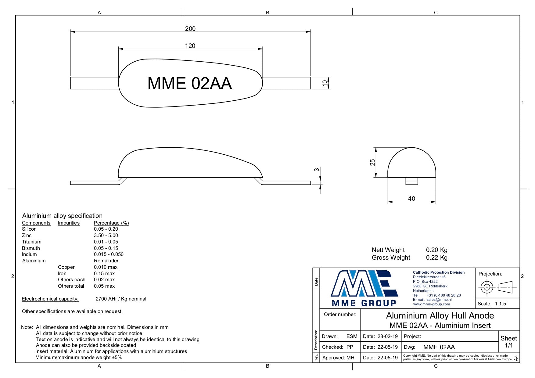 Aluminium anode met lasstrip Zoetwater 