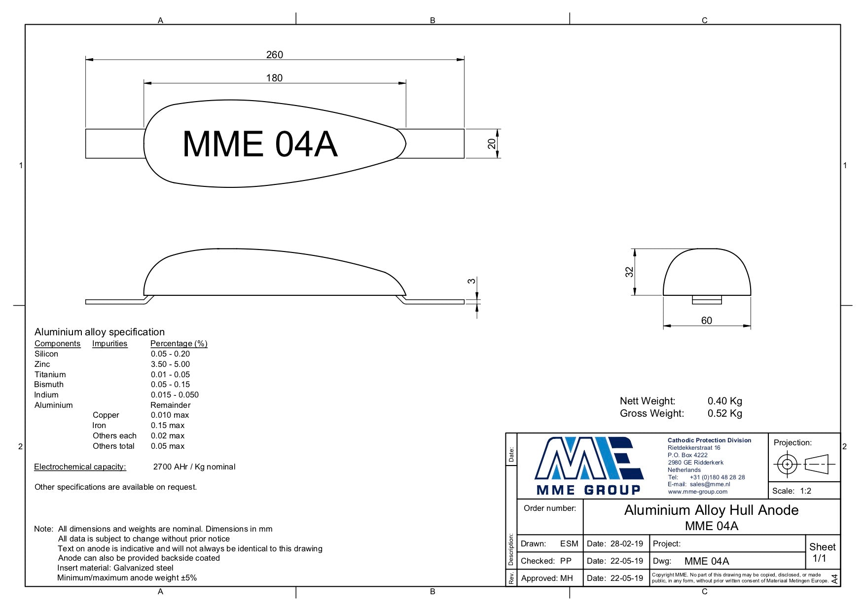 Aluminium anode met lasstrip Zoetwater 