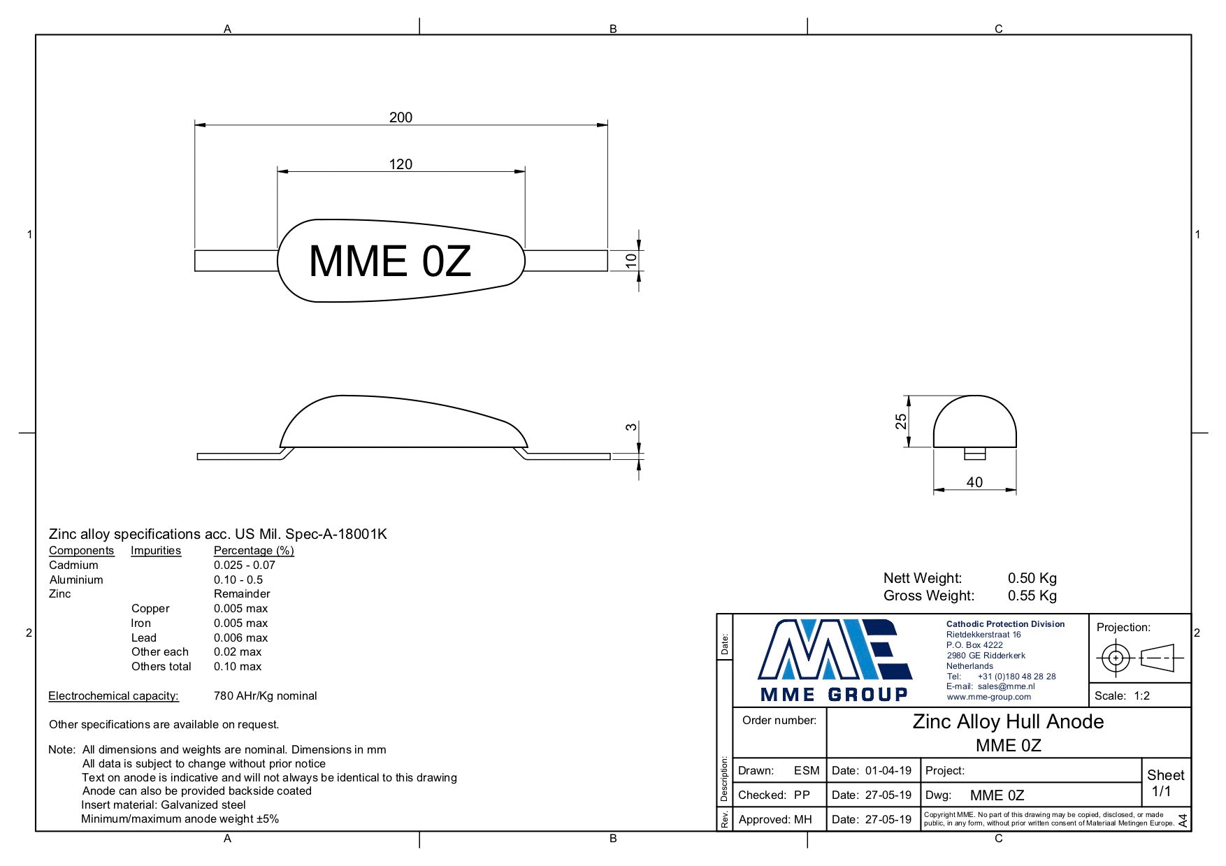 Zinkanode met lasstrip Zoutwater