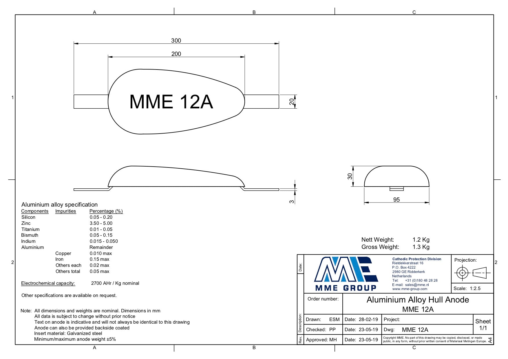 Aluminium anode met lasstrip Zoetwater 