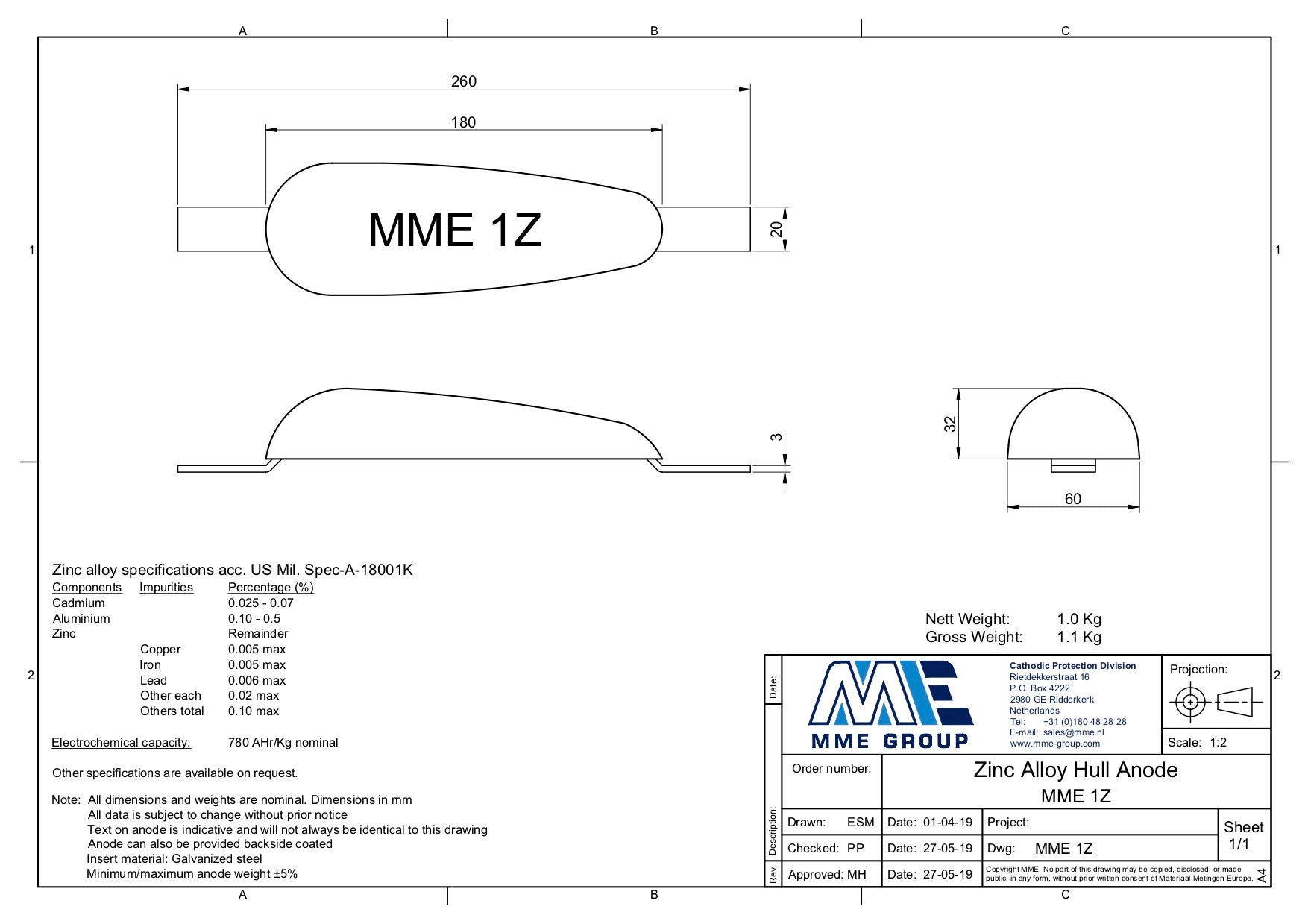 Zinkanode met lasstrip Zoutwater