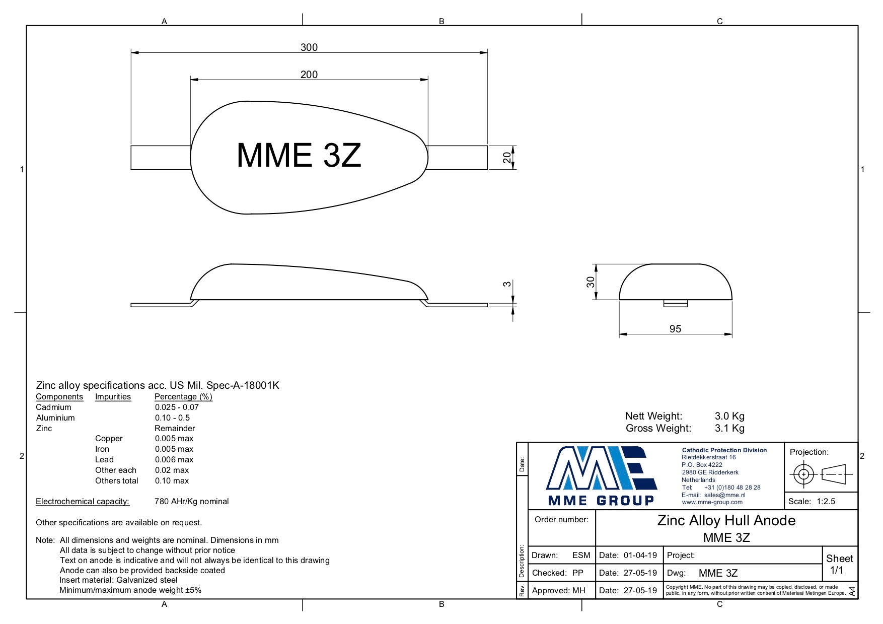 Zinkanode met lasstrip Zoutwater