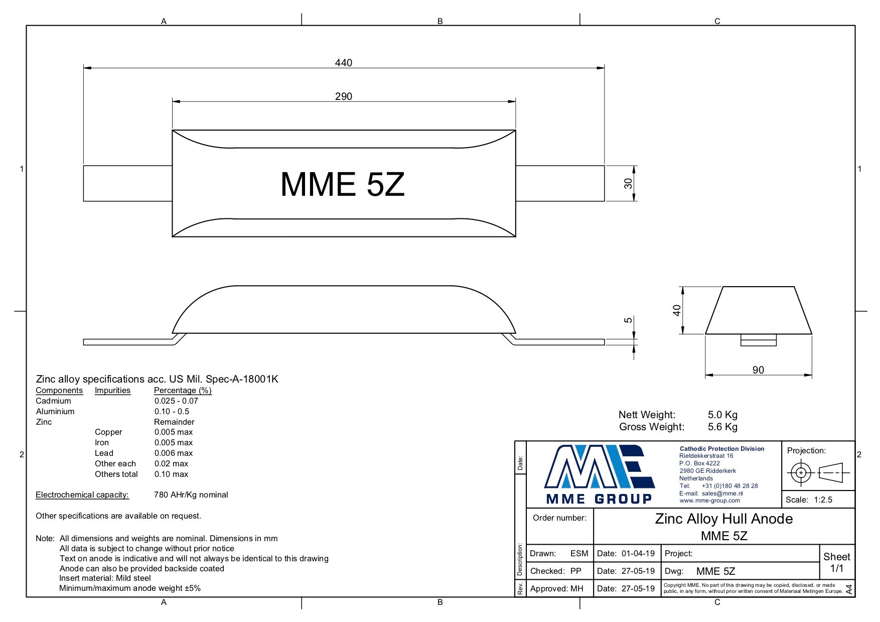 Zinkanode met lasstrip Zoutwater